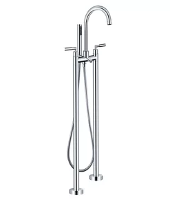 Bathroom, Home Decor, Brushed Floor Mounted Free Standing Rainfall Tub Filler Freestanding Bathtub Faucet Set