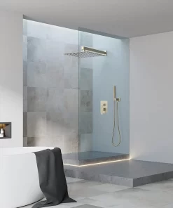 Bathroom, Home Decor, Brushed Gold 12 Inch Rain Shower Head And Handheld  High Pressure Rainfall Shower Faucet Fixture Combo Set