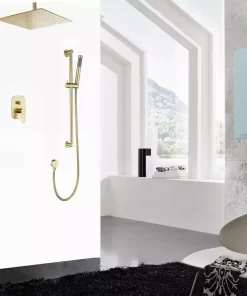 Bathroom, Home Decor, Brushed Gold 16 Inch Professional Ceiling Concealed Brass System Sliding Bar Shower Set