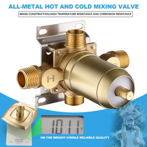 Bathroom, Home Decor, Brushed Gold Antique Shower Mixer Valves Wall Mount Bathroom Copper Faucet Shower Mixer Fixtures Rough In Valve And Trim Kit