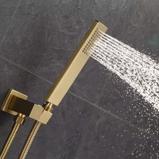 Bathroom, Home Decor, Brushed Gold Brass 10inch Showerhead Wall Mounted Concealed Bathroom Rain Shower Mixer Tap Sets System
