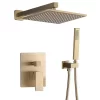 Bathroom, Home Decor, Brushed Gold Brass 10inch Showerhead Wall Mounted Concealed Bathroom Rain Shower Mixer Tap Sets System