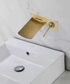 Bathroom, Home Decor, Brushed Gold Led Basin Faucet Bathroom Waterfall Mixer Basin Faucet Sink