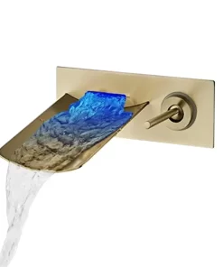 Bathroom, Home Decor, Brushed Gold Led Basin Faucet Bathroom Waterfall Mixer Basin Faucet Sink