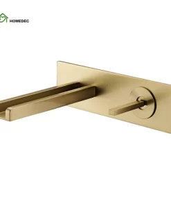 Bathroom, Home Decor, Brushed Gold Led Brass Concealed Wall Mounted Bathroom Faucet Single Handle Hot And Cold Basin Vanity Mixer Tap