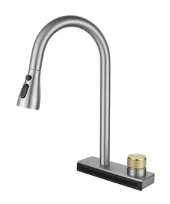 Bathroom, Home Decor, Brushed Nickel Sliver Kitchen Faucet Put Down Hot And Cold Mixer Tap Stainless Steel Single Handle
