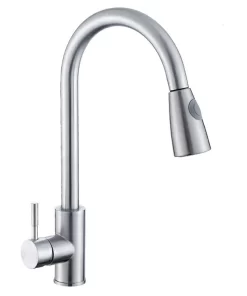 Bathroom, Home Decor, Brushed Nickel Water Tap Pull Out Kitchen Faucet
