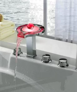 Bathroom, Home Decor, Chrome Waterfall Bath Tub Faucet Bathroom Brass Wash Led Color Changing Basin Faucet Bathtub Faucet With Hand Shower