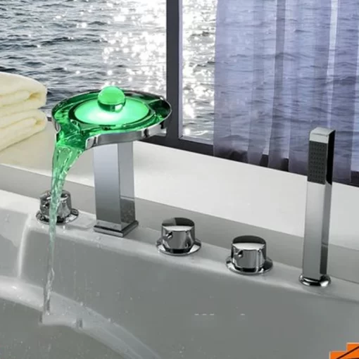 Bathroom, Home Decor, Chrome Waterfall Bath Tub Faucet Bathroom Brass Wash Led Color Changing Basin Faucet Bathtub Faucet With Hand Shower