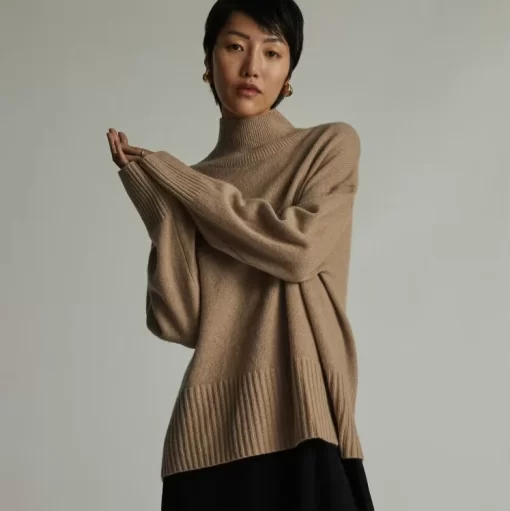 Sweater, Womens Clothing, Custom Logo 100% Cashmere Jumper Sweater Women Casual Turtleneck Knitted Cashmere Pullover For Women