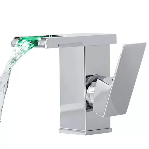 Bathroom, Home Decor, Deck Mounted Square Led Tap Light Basin Sink Faucets