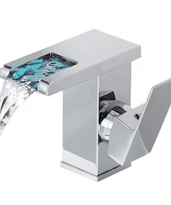Bathroom, Home Decor, Deck Mounted Square Led Tap Light Basin Sink Faucets