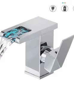 Bathroom, Home Decor, Deck Mounted Square Led Tap Light Basin Sink Faucets