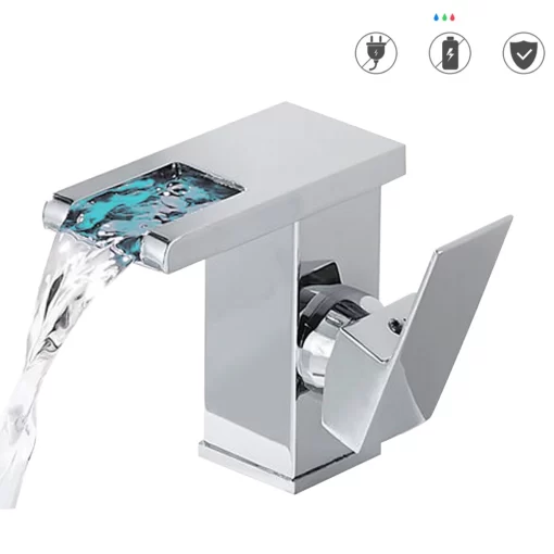 Bathroom, Home Decor, Deck Mounted Square Led Tap Light Basin Sink Faucets