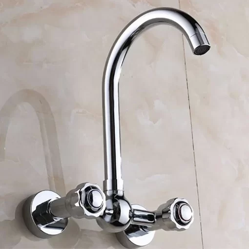 Bathroom, Home Decor, Dual Handle Wall Mounted Kitchen Mixer Faucet Two Holes Chrome Cold And Hot Water Taps