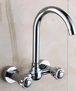 Bathroom, Home Decor, Dual Handle Wall Mounted Kitchen Mixer Faucet Two Holes Chrome Cold And Hot Water Taps