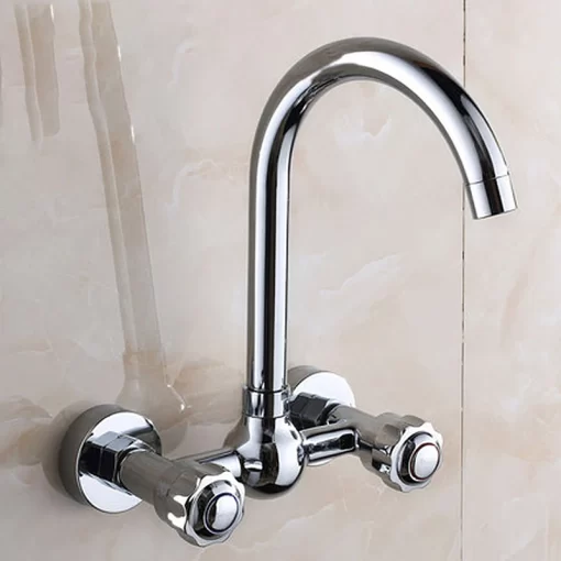 Bathroom, Home Decor, Dual Handle Wall Mounted Kitchen Mixer Faucet Two Holes Chrome Cold And Hot Water Taps