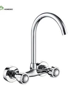 Bathroom, Home Decor, Dual Handle Wall Mounted Kitchen Mixer Faucet Two Holes Chrome Cold And Hot Water Taps