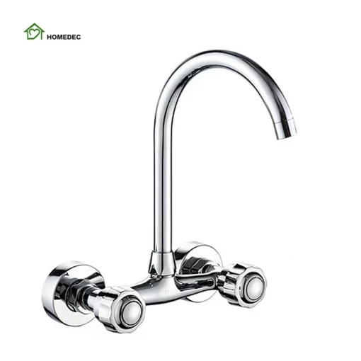 Bathroom, Home Decor, Dual Handle Wall Mounted Kitchen Mixer Faucet Two Holes Chrome Cold And Hot Water Taps