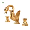 Bathroom, Home Decor, European Style Golden Polished Swan Shape Faucet Retro Bathroom Three Hole Vanity Basin Mixer Tap