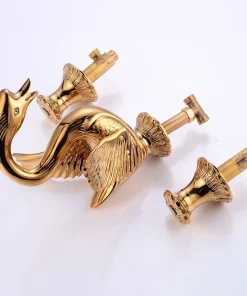 Bathroom, Home Decor, European Style Golden Polished Swan Shape Faucet Retro Bathroom Three Hole Vanity Basin Mixer Tap