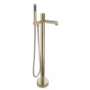 Bathroom, Home Decor, Freestanding Bathtub Faucet Waterfall Tub Filler Brushed Gold Brass Single Handle Bathroom Faucets With Hand Shower