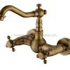 Bathroom, Home Decor, Gold Wall Mounted Dual Handles Antique Brass Bathroom Basin Taps