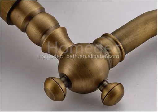 Bathroom, Home Decor, Gold Wall Mounted Dual Handles Antique Brass Bathroom Basin Taps