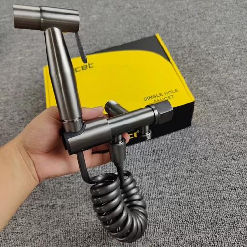 Bathroom, Home Decor, Gun Metal Sus304 Stainless Steel Handheld Shataff Bidet Toilet Sprayer Gun Set For Toilet