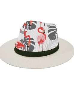 Accessories, Hats, Hats Supplier 2024 New Designed Summer Custom Printing Flamingo Panama Printed Beach Straw Hat