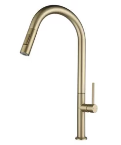 Bathroom, Home Decor, High Arc 304 Stainless Steel Modern Brushed Gold Pull Out Kitchen Sink Faucet With Pull Down Sprayer