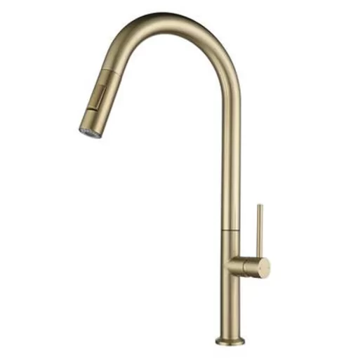 Bathroom, Home Decor, High Arc 304 Stainless Steel Modern Brushed Gold Pull Out Kitchen Sink Faucet With Pull Down Sprayer