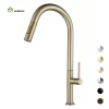 Bathroom, Home Decor, High Arc 304 Stainless Steel Modern Brushed Gold Pull Out Kitchen Sink Faucet With Pull Down Sprayer