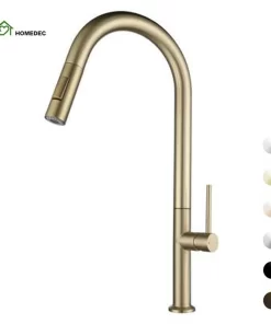 Bathroom, Home Decor, High Arc 304 Stainless Steel Modern Brushed Gold Pull Out Kitchen Sink Faucet With Pull Down Sprayer