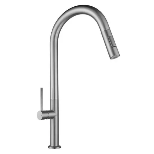 Bathroom, Home Decor, High Arc 304 Stainless Steel Modern Brushed Gold Pull Out Kitchen Sink Faucet With Pull Down Sprayer