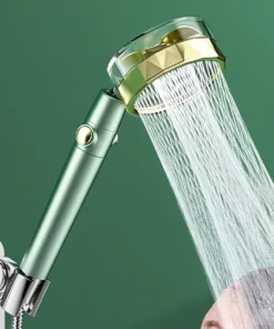 Bathroom, Home Decor, High Pressure Twin Turbo Fan Hand Shower Head With Press The Stop Button 3 Settings Shower Head