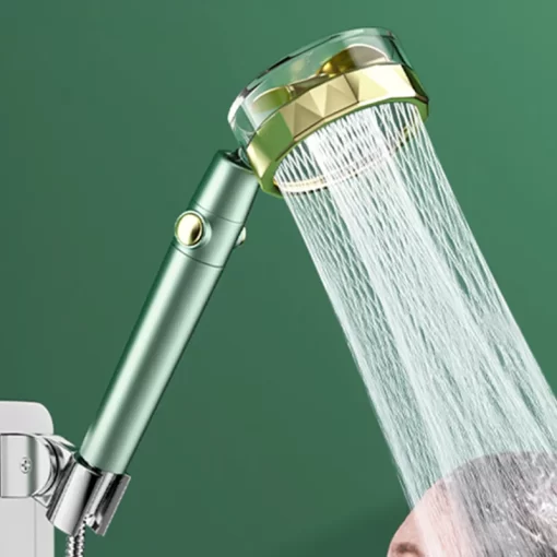 Bathroom, Home Decor, High Pressure Twin Turbo Fan Hand Shower Head With Press The Stop Button 3 Settings Shower Head