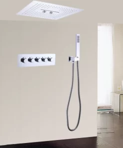Bathroom, Home Decor, High Quality Chrome Thermostatic Rainfall Shower Head Led Concealed Shower Set With Spray  For Bathroom