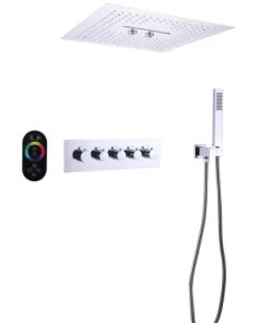 Bathroom, Home Decor, High Quality Chrome Thermostatic Rainfall Shower Head Led Concealed Shower Set With Spray  For Bathroom