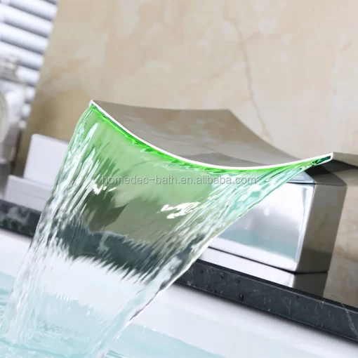 Bathroom, Home Decor, Homedec Waterfall Led Faucet Deck Mounted Bathroom Brass Basin Faucet