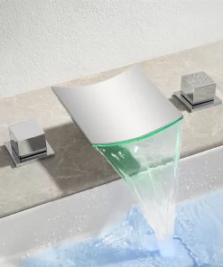 Bathroom, Home Decor, Homedec Waterfall Led Faucet Deck Mounted Bathroom Brass Basin Faucet