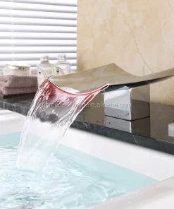 Bathroom, Home Decor, Homedec Waterfall Led Faucet Deck Mounted Bathroom Brass Basin Faucet