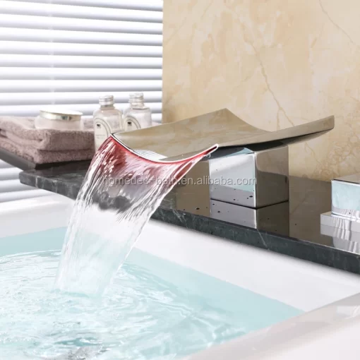 Bathroom, Home Decor, Homedec Waterfall Led Faucet Deck Mounted Bathroom Brass Basin Faucet
