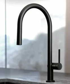 Bathroom, Home Decor, Hot And Cold Black Kitchen Faucet  Deck Mounted Pull Down Sprayer