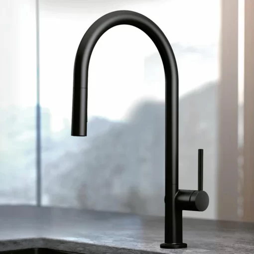 Bathroom, Home Decor, Hot And Cold Black Kitchen Faucet  Deck Mounted Pull Down Sprayer