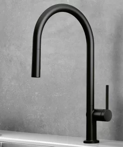 Bathroom, Home Decor, Hot And Cold Black Kitchen Faucet  Deck Mounted Pull Down Sprayer