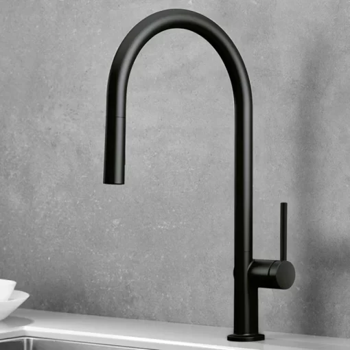 Bathroom, Home Decor, Hot And Cold Black Kitchen Faucet  Deck Mounted Pull Down Sprayer