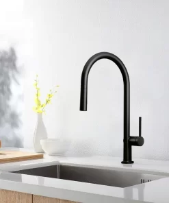 Bathroom, Home Decor, Hot And Cold Black Kitchen Faucet  Deck Mounted Pull Down Sprayer