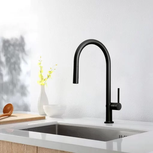 Bathroom, Home Decor, Hot And Cold Black Kitchen Faucet  Deck Mounted Pull Down Sprayer