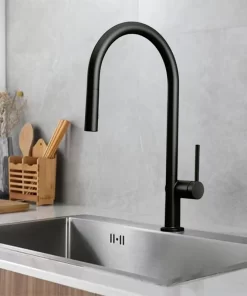 Bathroom, Home Decor, Hot And Cold Black Kitchen Faucet  Deck Mounted Pull Down Sprayer